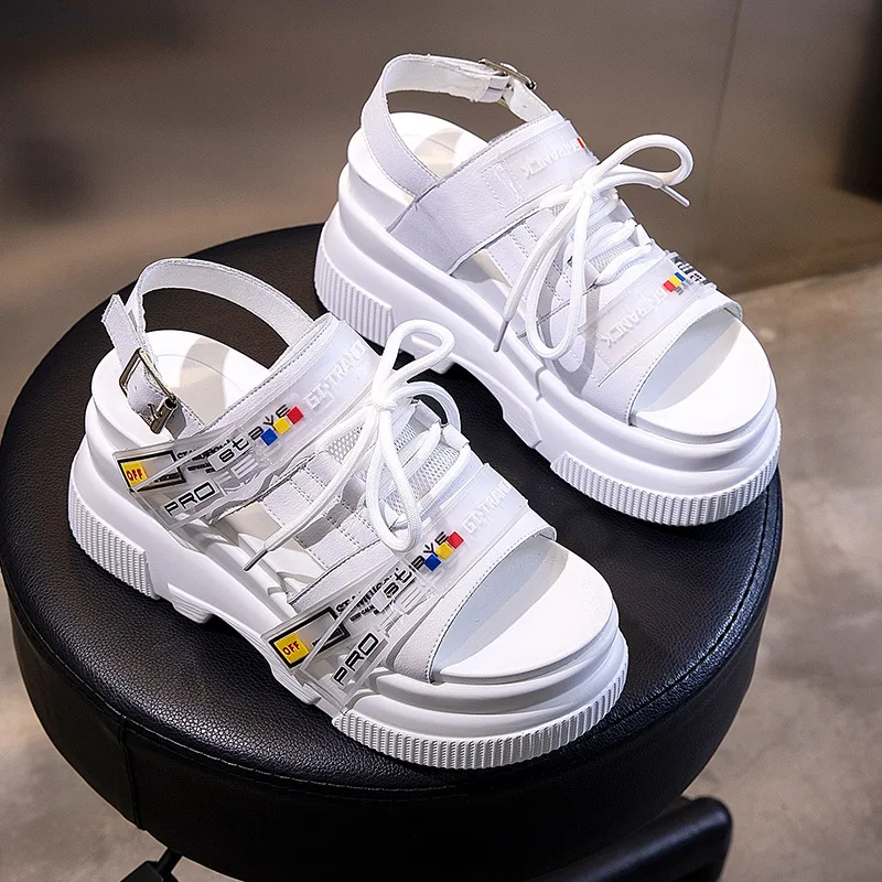 

Flat sandals women's fashion new comfortable soft Genuine Leather Thick bottom strap buckle beach shoes casual fish mouth shoes
