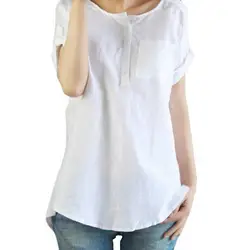 Плюс размер 2018 Модные женские летние повседневные свободную рубашку с коротким рукавом из хлопка и льна Блузка Топы белая блузка Топы