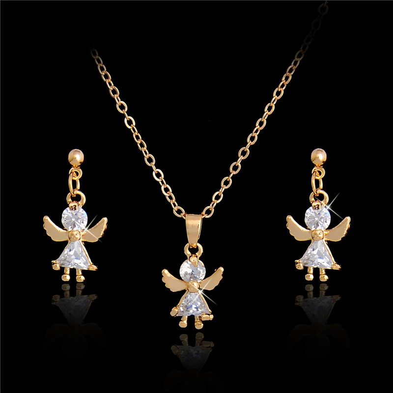 

H:HYDE Fashion Bridal Angel shape Crystal Pendant Necklace Earrings Jewelry Set For Women Jewlery Valentine's Day 2 colors