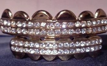 

REAL SHINY!! REAL GOLD PLATED HIPHOP TEETH GRILLZ TOP AND BOTTOM GRILL SET