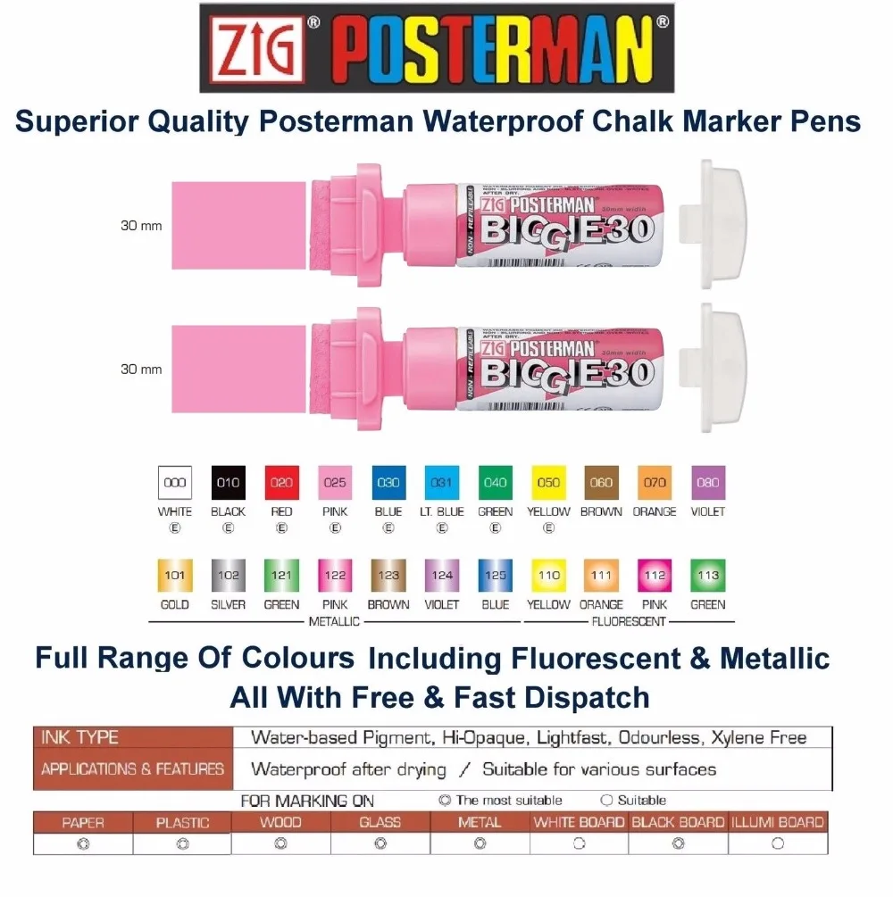 

ZIG Kuretake Poster Pens Posterman Chalk Marker Pens BIGGIE 30mm Waterproof Brush Pens Japan PMA-130 POP Markers