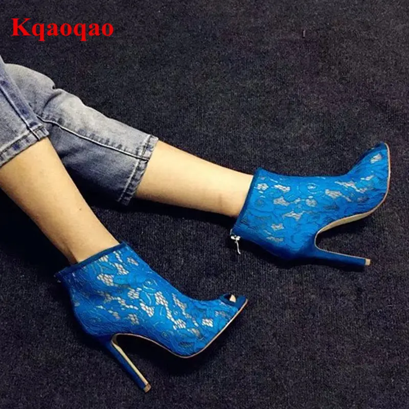 

Women Pumps Lace Flower Embroidered High Heels Peep Toe Chaussures Femmes Brand Runway Star Dress Party Shoe Sandales Gladiateur