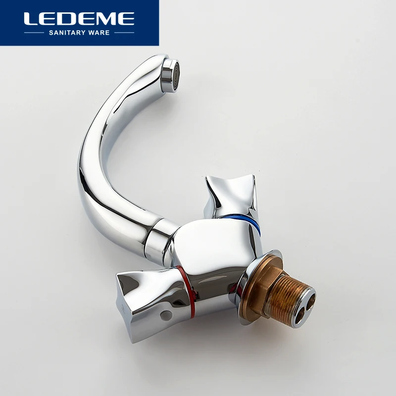Billig LEDEME Becken Wasserhahn Dual Halter Einzel Loch Sterne design Messing Schiff Hahn Bad Wasserhahn Chrom Moderne Wasserfall Armaturen L1087 2
