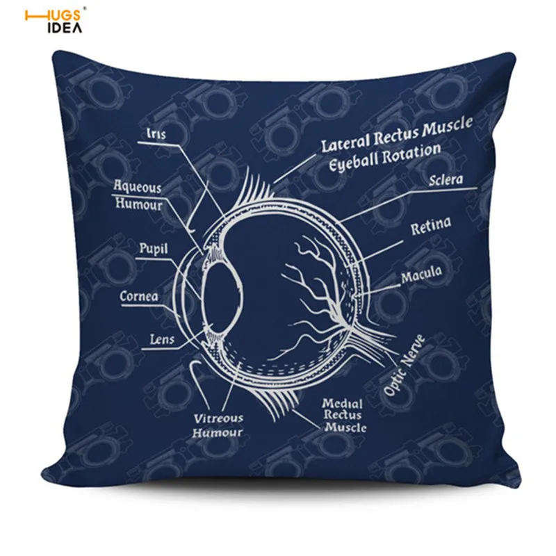 

HUGSIDEA Optometry Print Blue Cushion Cover Throw Pillowcase Cotton Linen Sofa Luxury Home Decorat Car Seat Pillow Cover 45*45cm