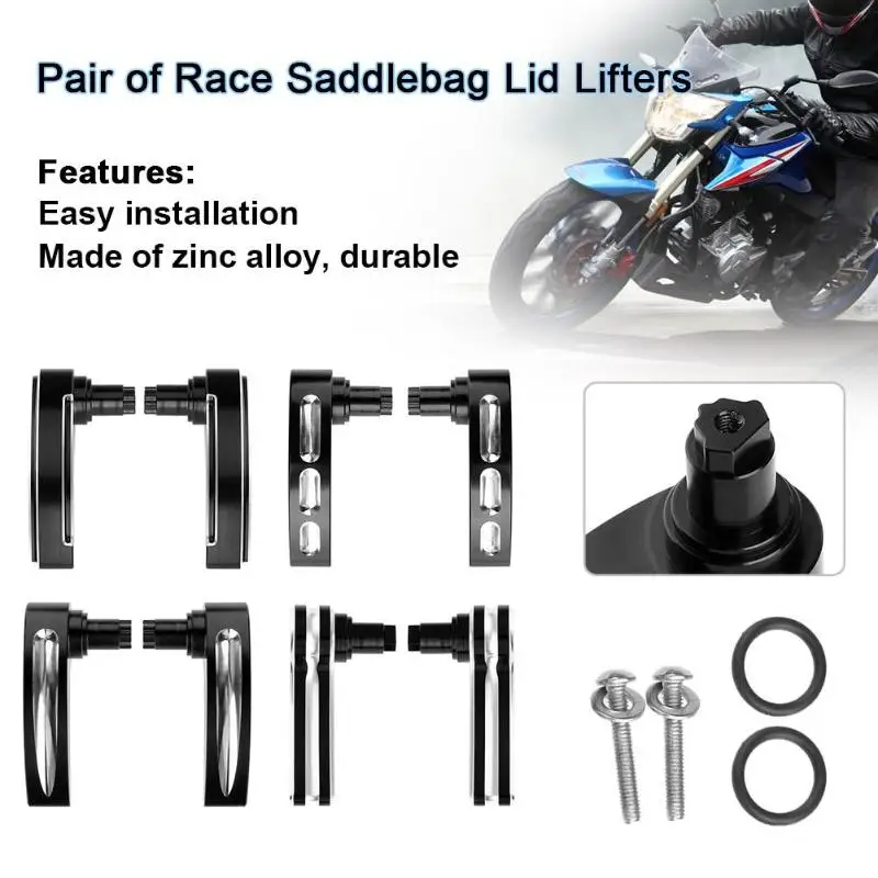 

1 Pair Black Zinc Alloy Race Saddlebag Lid Lifters for Harley Street Glide Car Styling Frames Covers & Ornamental Mouldings New