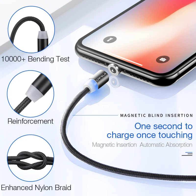  Cafele 100cm LED Magnetic USB Kabel Magnet Stecker + USB C Kabel + Micro USB Kabel + USB Kabel für 