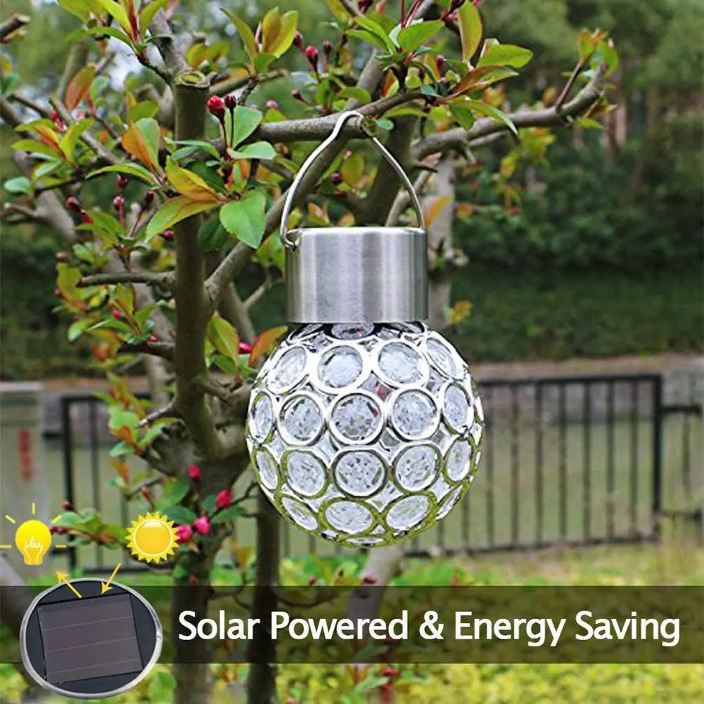 3 шт. светодиодный светильник на солнечной энергии, стеклянный шар, кристалл, подвесной светильник, меняющий цвет, декоративный светильник для наружного сада, двора, водонепроницаемый
