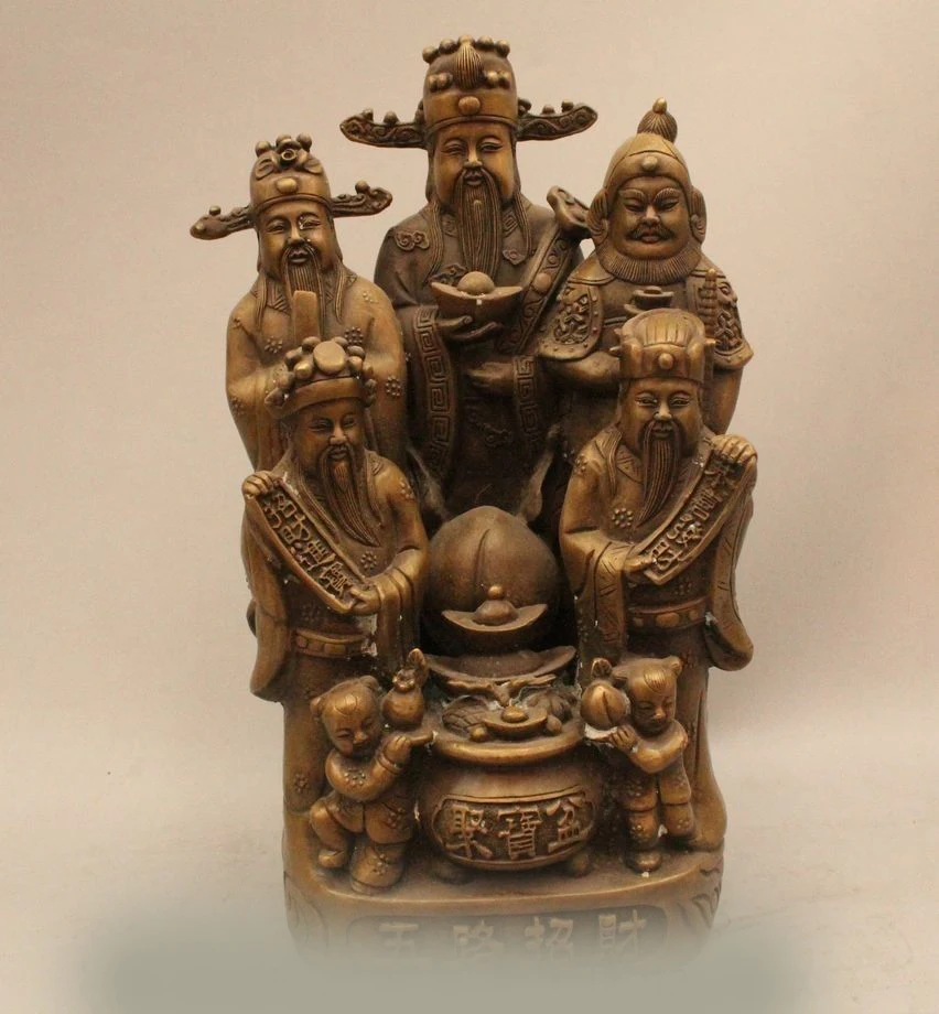 

DS 13' Chinese Bronze treasure bowl Five Mammon Money Wealth God Ru Yi Rich Statue