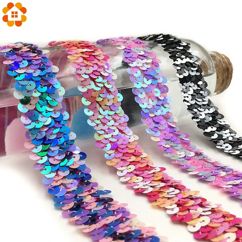 

2M/Lot 3CM Width Beading Sequin Trim Lace Spangle Ribbon DIY Handcraft Sewing Headdress Wedding Decoration Curtain Accessories