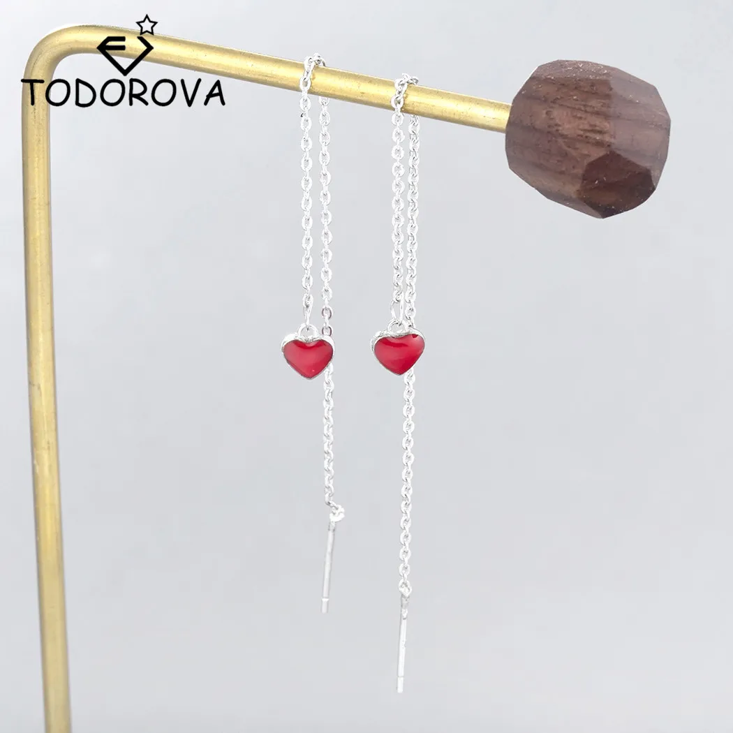 Todorova корейские серьги Любовь Сердце Длинная цепочка Серьги кисточки женские