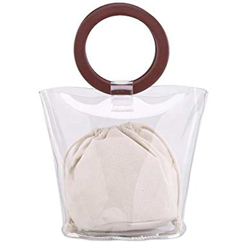 

Womens Pvc+Canvas Purses And Handbags Bucket Bag For Work(Transparent Color + White)