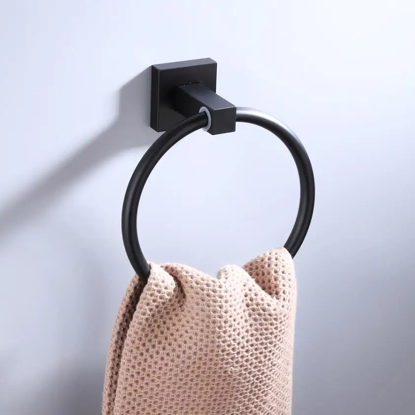 Online 55CM Matte Schwarz Doppel Handtuch Bars Badezimmer Handtuch Aufhänger Raum Aluminium Bad Zubehör Handtuch Rack Handtuch ring Wc pinsel