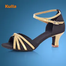 KULLA Ballroom Tango Latin Dance Shoes For Women Black Adult High-heeled Salsa Dancing Shoes Ladies Soft Performing Dance Shoes