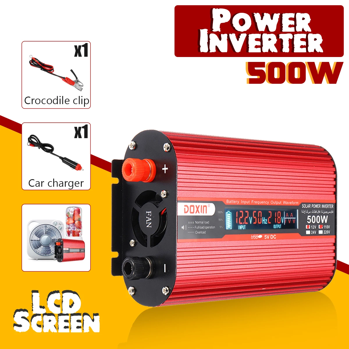 

Car Inverter 12V 220V 500W Power Inverter Modified Sine Wave Voltage Converter Transformer 12V/24V To 220V/110V + LCD Display