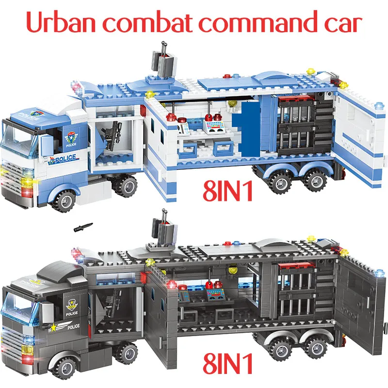  Military City Police Station Building Blocks Compatible WW2 City SWAT Team Truck Blocks Educational