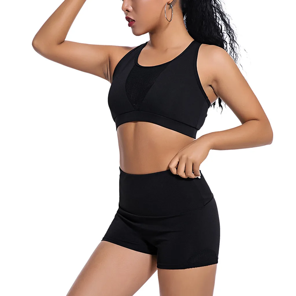 

2 piece set women summer clothes Elastic Shorts Gym Suit Sport Fitness Sports Tank Tops+Shorts ensemble femme 2 pieces pantalon