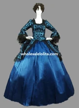 Historical Marie Antoinette Blue Floral Victorian Period Ball Gown Theatre Clothing