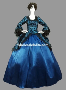 

Historical Marie Antoinette Blue Floral Victorian Period Ball Gown Theatre Clothing