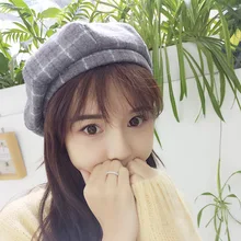 Высококачественный берет живописца зимние шапки для девочек плоская кепка Женская Тыква береты шляпа шерстяная Ретро клетчатая художественная шляпа художника