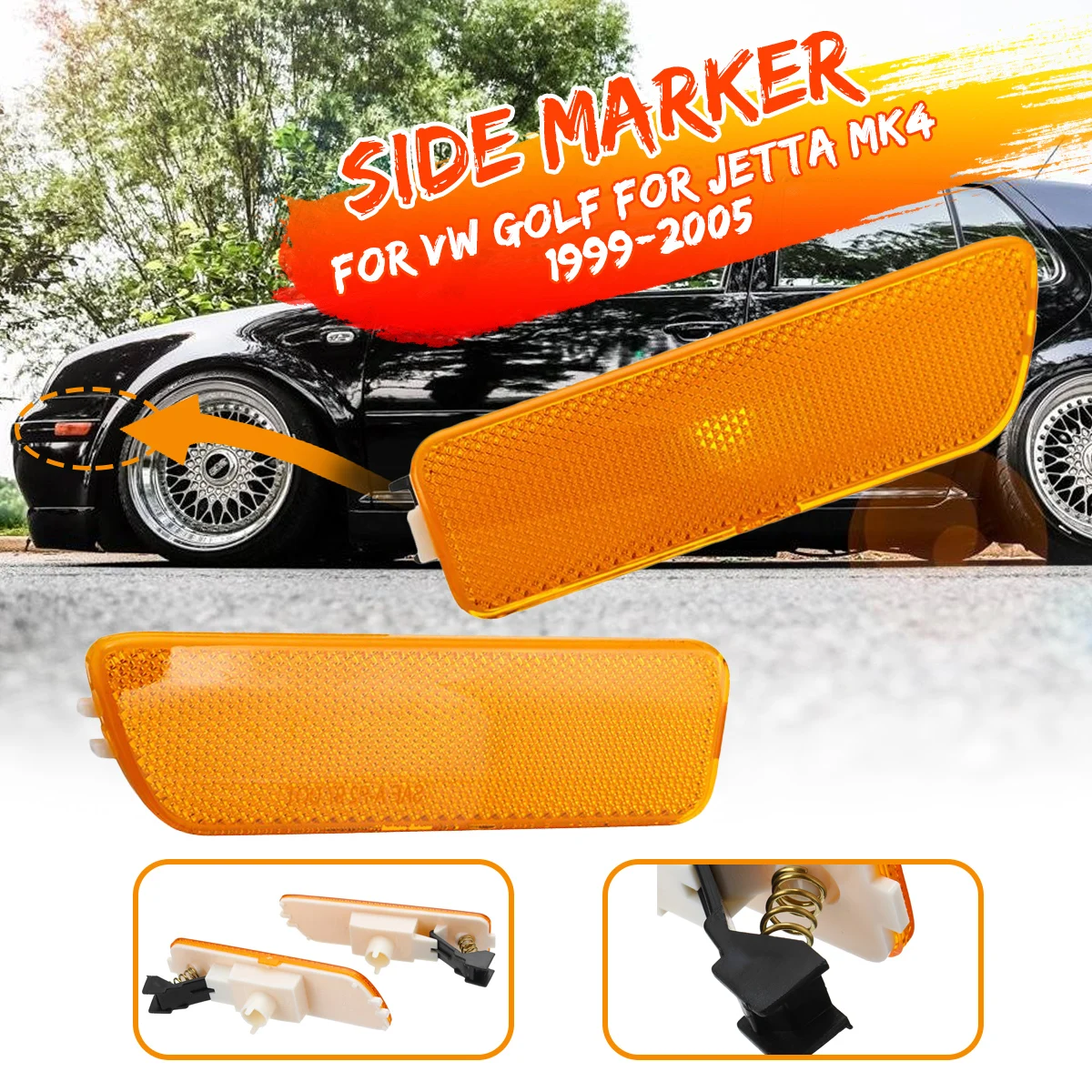 

2Pcs Car Front Bumper Side Marker Lights Indicators Turn Signal Lamp without Bulb for VW for GOLF for JETTA 1999-2003 2004 2005