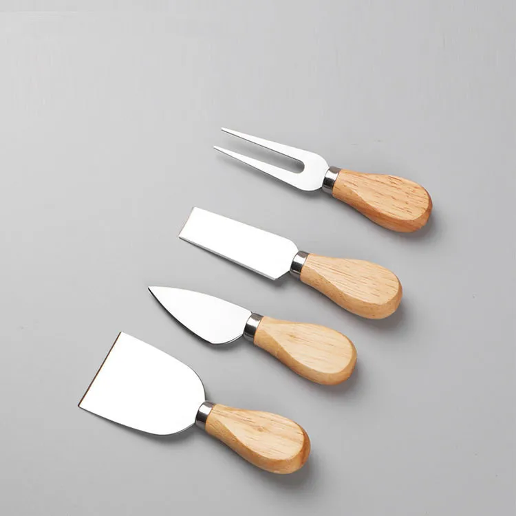 RSCHEF Stainless steel cheese knife Four piece cheese pizza knife oak handle cheese knife set