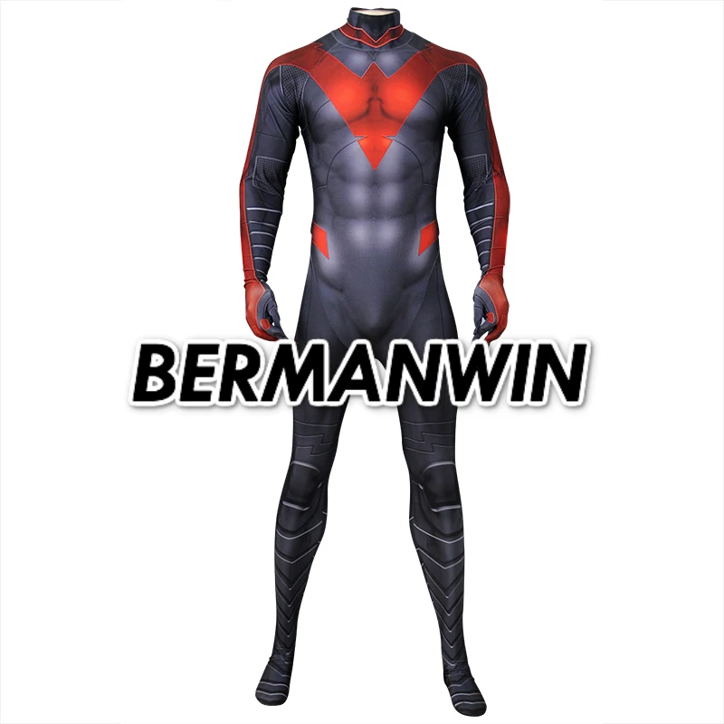 BERMANWIN высокое качество 3D принт Nightwing костюм Batman Arkham City взрослых Для мужчин супергероя Косплэй Зентаи комбинезон ночь крыла костюм