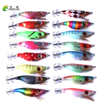 HENGJIA 1pc Boxed Wood Shrimp Fishing Lure Baits Squid Jigs Luminous Octupus Lures Simulation Lifelike Night Fishing Tackle Tool