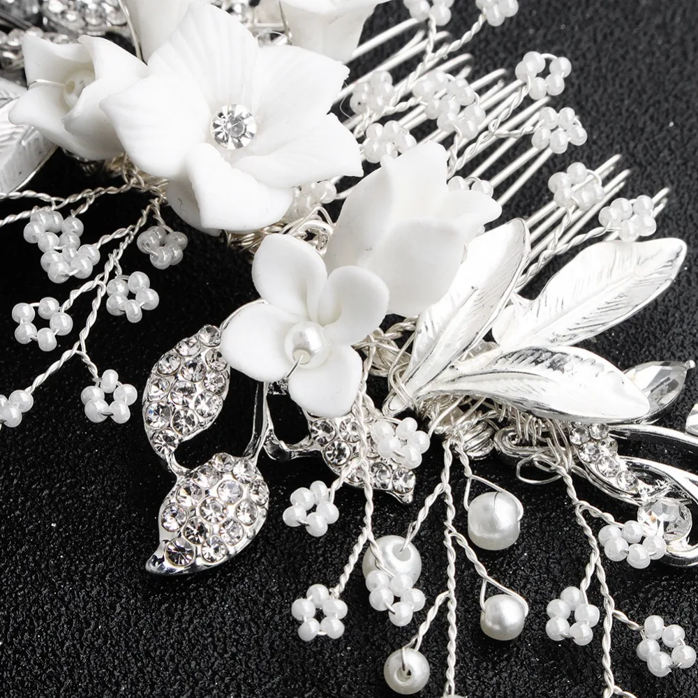 White Flower Silver Hair Combs  (1)