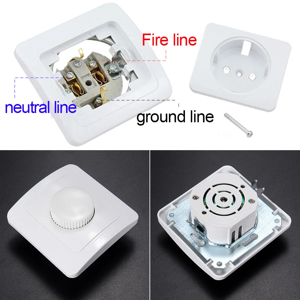 

Decoration Dimmer Switch Home Use Panel Wall Mounted Adjustable Rotation Indoor European Style Durable For Light Bulb ABS