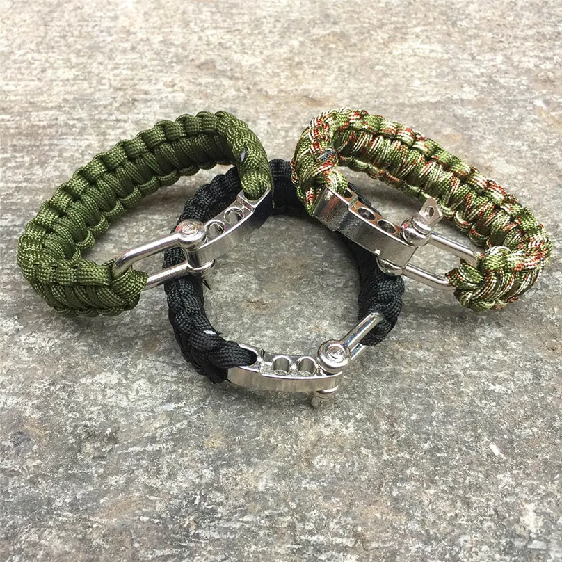 Outdoor Army Green Parachute Cord Survival Bracelet men's Black Stainless steel Adjustable Buckle Climbing Outdoor Tools #3d28 (3)