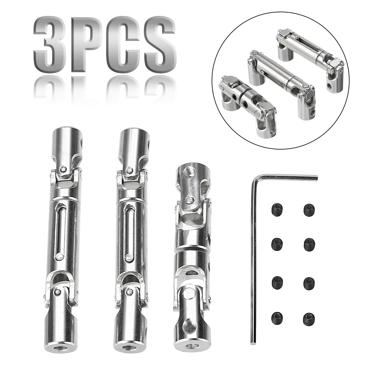 3Pcs New Upgrade Part Silver Metal Drive Shaft For WPL B-36 B-16 6WD 1/16 RC Car Tool Parts