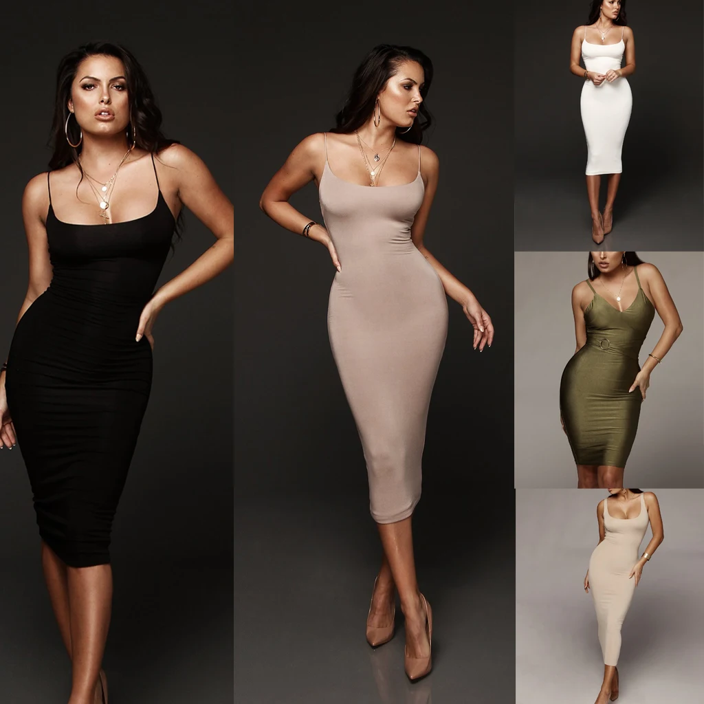 

Hot New Women's Bandage Dress Sexy Bodycon Sleeveless Top Solid Knee-length Evening Party Club Midi Dress