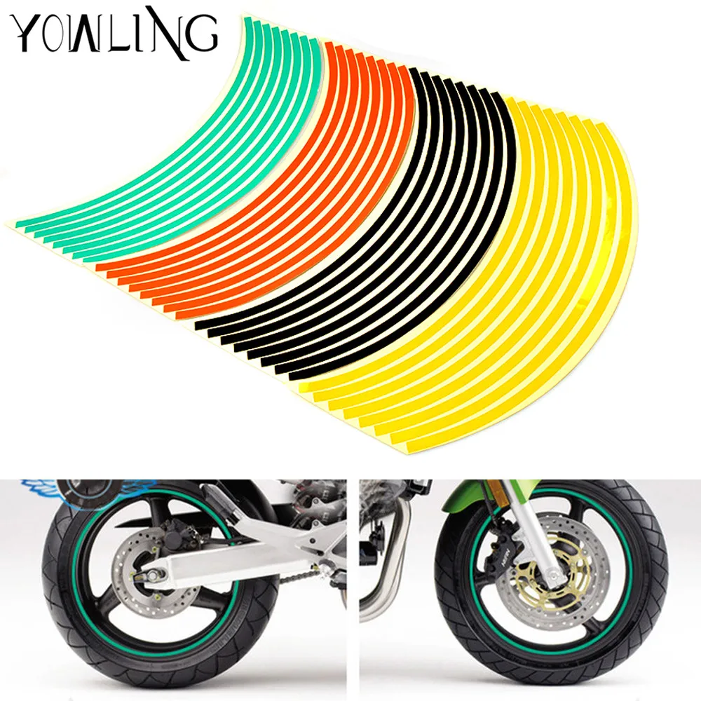 New! 16 Strips Universal Wheel Stickers And Decals 14" 17" 18" Reflective Rim Tape Bike Motorcycle Car Tape 7Colors Car Styling