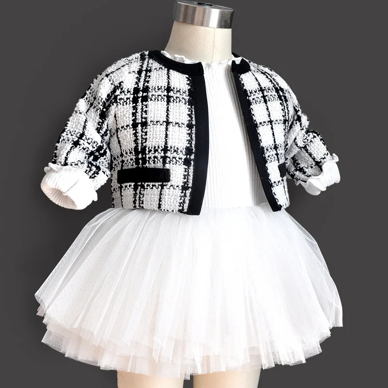 

Baby Girl Houndstooth Jacket Skirt Set Plaid Cardigan Tutu Dress Suit Bodysuit Top Set Infant Girl Spring Clothes 3m 6m 1t Gift