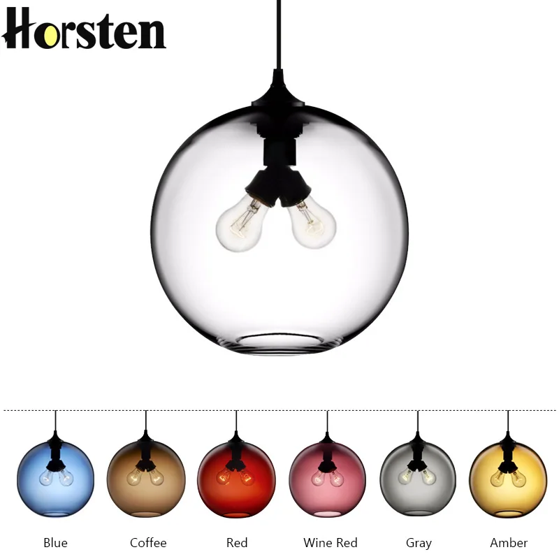 

Dia30cm 7 Color Loft Vintage Glass Pendant Lights Modern E27 LED Pendant Lamps for Living Dining Room Bar Cafe Restaurant