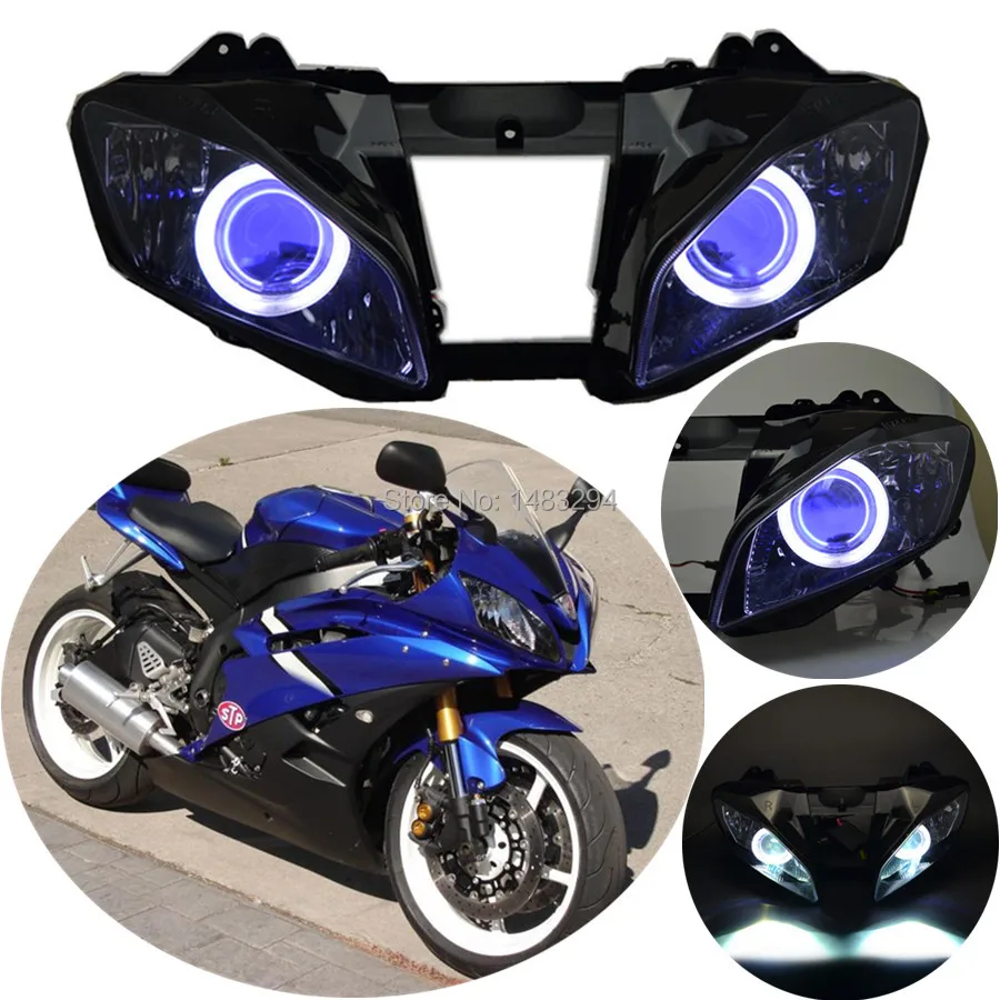 

Assembled Custom Modified Projector Conversion Headlight HID White Angel& Blue Demon Eyes Fit For Yamaha YZF R6 2006-2007