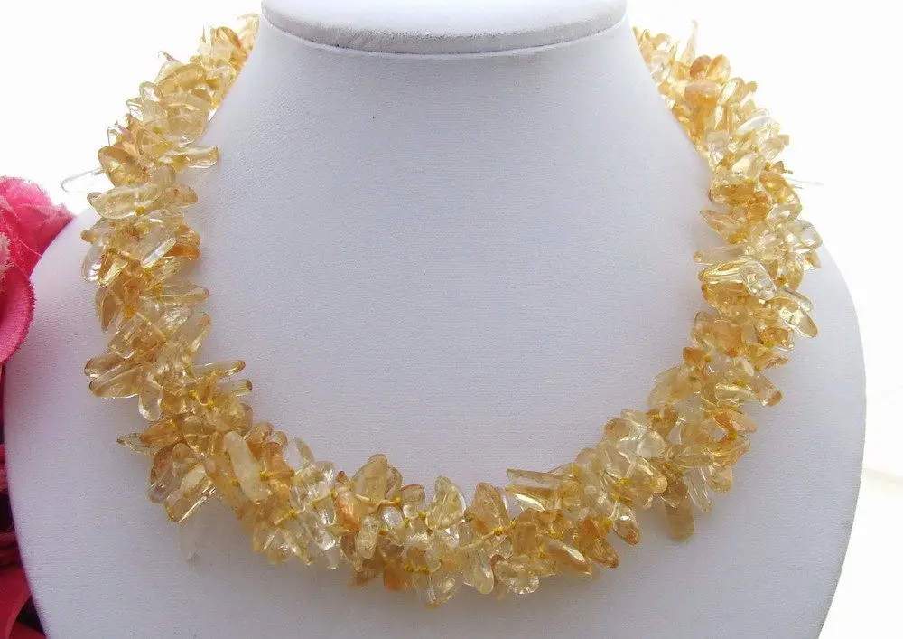 

KE062012 18'' 3Strands Natural Top-drilled Citrne Necklace