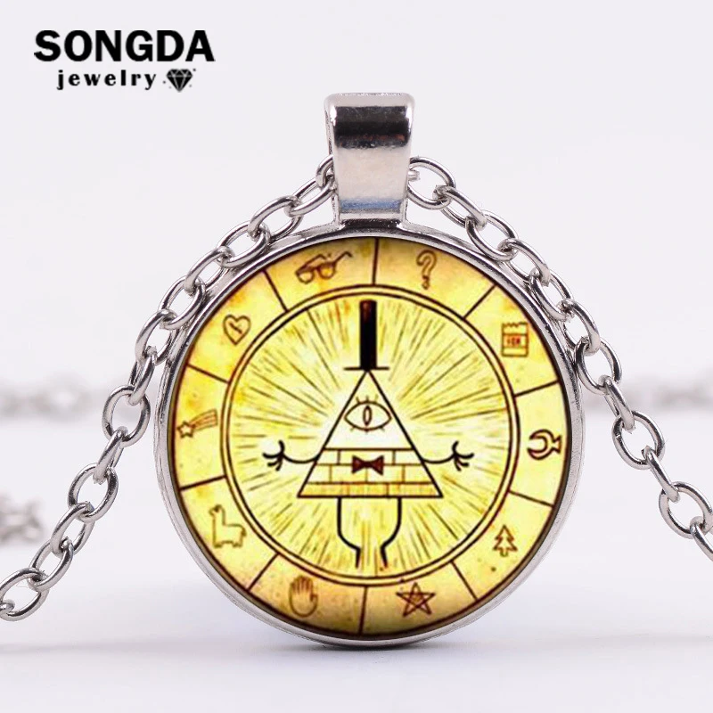 

SONGDA Drama Gravity Falls Mysteries Necklace BILL CIPHER WHEEL Photo Glass Gem Necklaces Pendants 3 Color Chain Handmade Choker