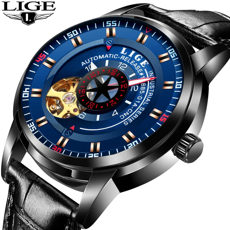 

Mens Watches LIGE Top Brand Luxury Men's Fashion Business Watch Men's Automatic Multi-function Chronograph Waterproof Watch+Box
