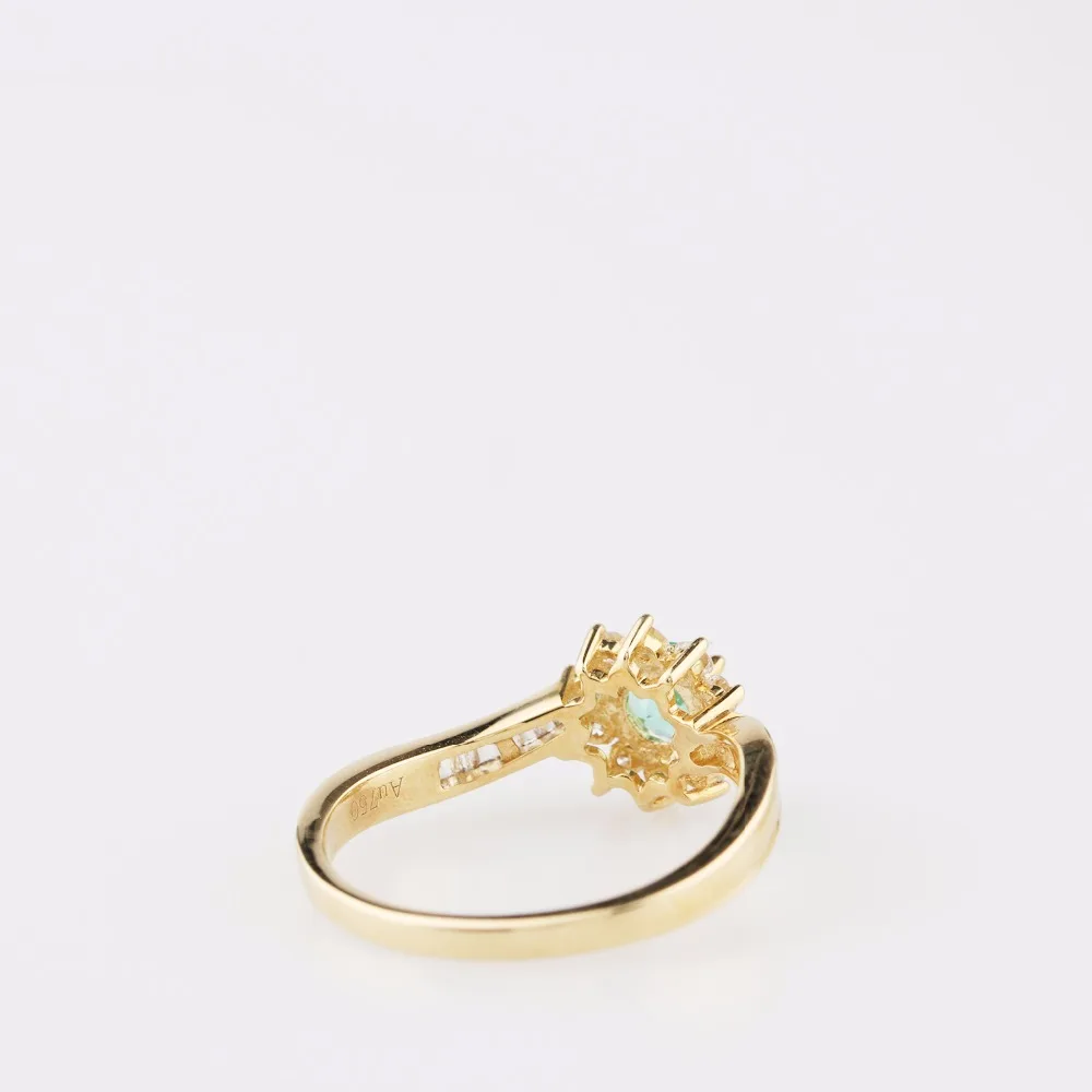 LASAMERO 0.35CT круглая форма натуральный изумруд алмаз акценты арт-деко цветочный стиль 18 К желтое золото обручальное свадебное кольцо