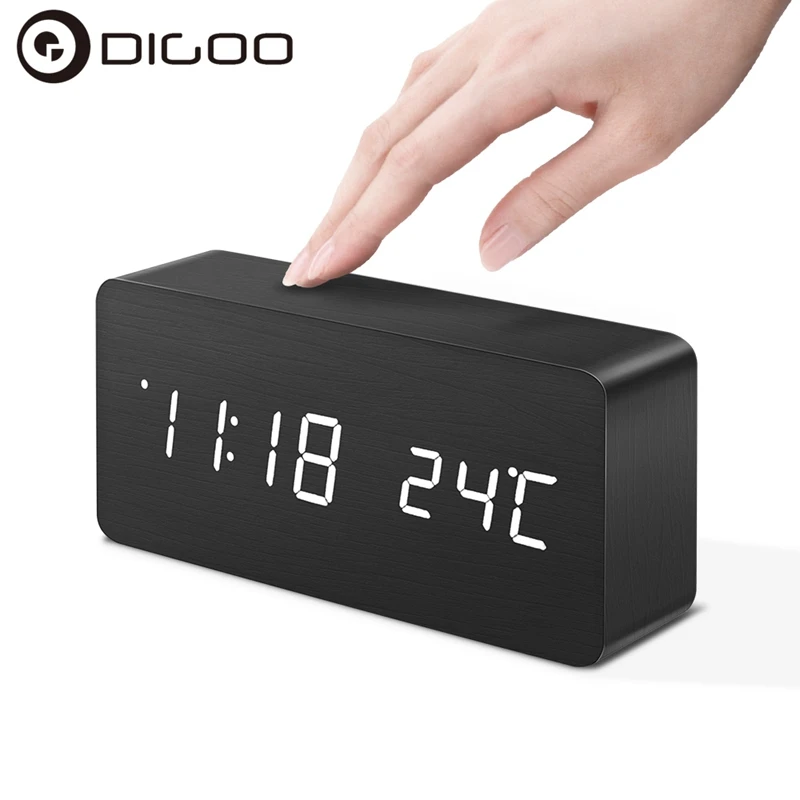 

Digoo DG-AC2 3Mode Wooden Voice Smart Remote Control for desk LED Digital Alarm Clock Multifunctional Display Time Temperature