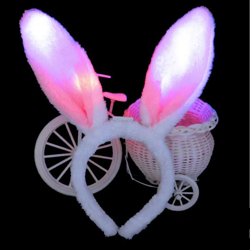Сексуальный женский Дамский светильник Банни ободок с кроличьими ушами сценическая повязка для волос для детей и взрослых светящиеся вечерние, свадебные, рождественские - Цвет: Pink White