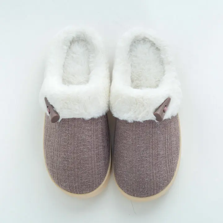 Unisex Comfort Knitted Cotton Slippers Washable Flat Closed Toe Ultra Lightweight Indoor Shoes TPR Non-slip Sole Slippers (5)