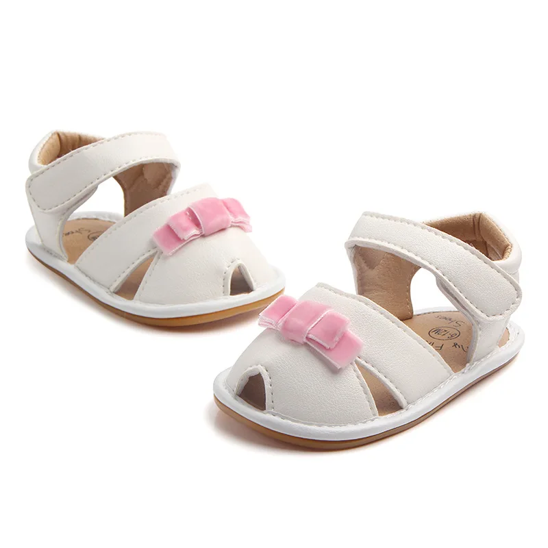

Baby Girls Summer Shoes Bow Sandals PU Fish Mouth Leather Toddlers Bebe Nonslip Shoes Flats Rubber Sole Infant Sandals Shoes