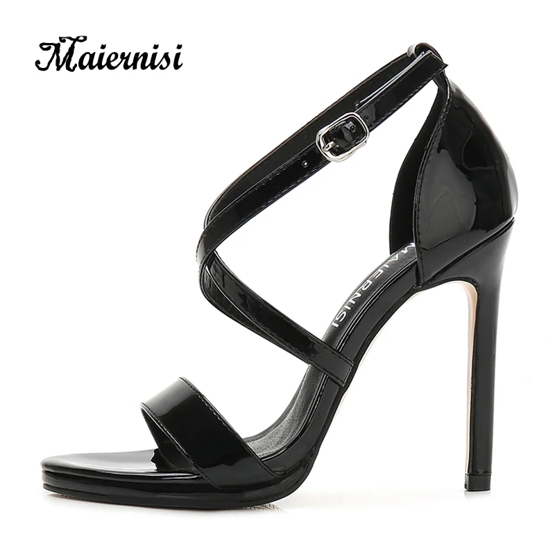 

MAIERNISI High Heel Sandals Womens Cover Heel Female Sandals Fashion Big Size 35-46 Ladies Stilettos Party Prom Womens Shoes