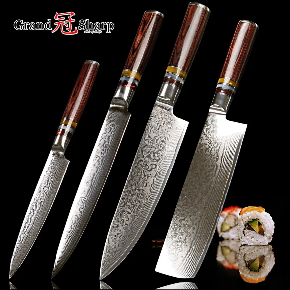 GRANDSHARP NEW 2018 Knife Set 4 Pcs Chef Slicing Nakiri Utility Paring