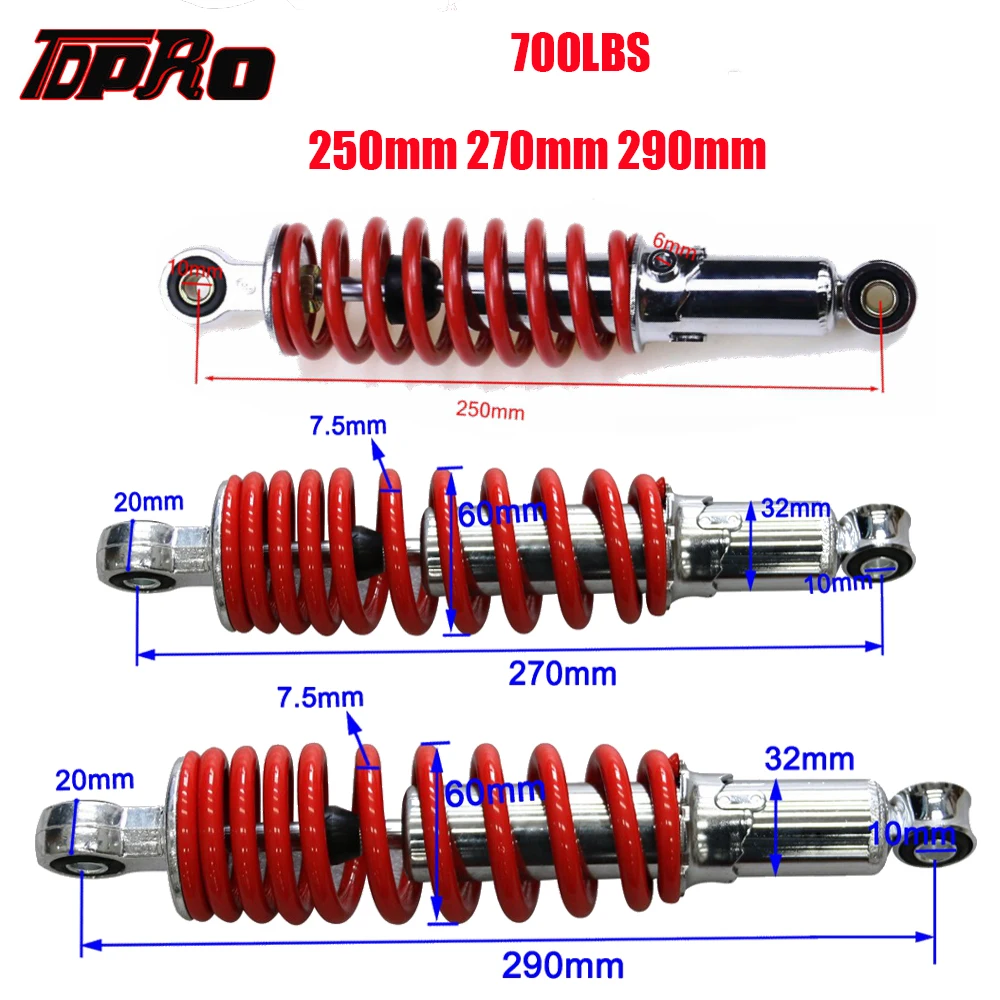 

TDPRO New 250mm 270mm 290mm ATV Buggy Rear Shock Absorber Suspension Spring For 50-150cc Motorcycle Go Kart Quad Pit Bike 700LBS