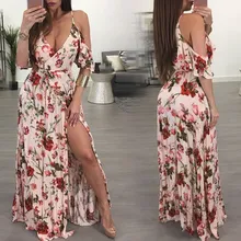 Vintage Floral Print Boho Dress Women Sexy Maxi Split Beach Summer Dress Sash Long Dress Vintage Floral Print Boho Dress Women Sexy Maxi Split Beach Summer Dress Sash Long Dress