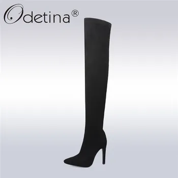 

Odetina 2018 New Women Stretch Slim Thigh High Boots Sexy Fashion Over The Knee Boots Ladies Pointy Toe High Heel Stiletto Shoes