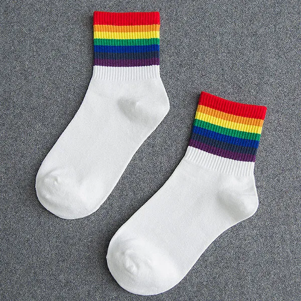 LGBT Striped Fashion Korean Streetwear Women Rainbow Socks Warm Funny Candy White Black Short Winter Cotton Happy Socks knee socks Women's Socks